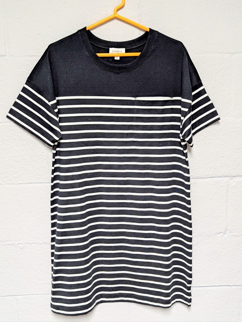 Evereve Pima Cotton T Shirt Dress Size M  Navy Striped Pocket